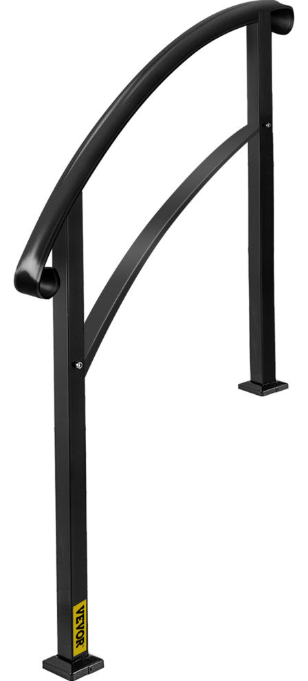 Wrought Iron Handrail Outdoor Stair Rail with Installation Kit, Black, Fit 3 Steps