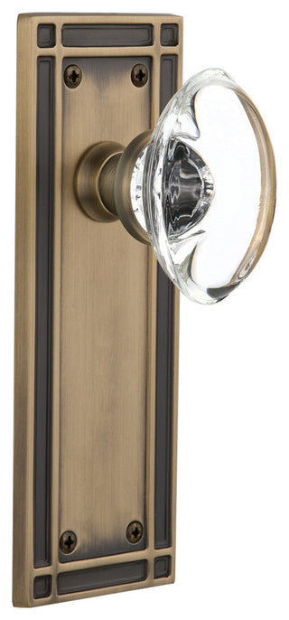 Single Mission Plate With Oval Clear Crystal Knob, Antique Brass