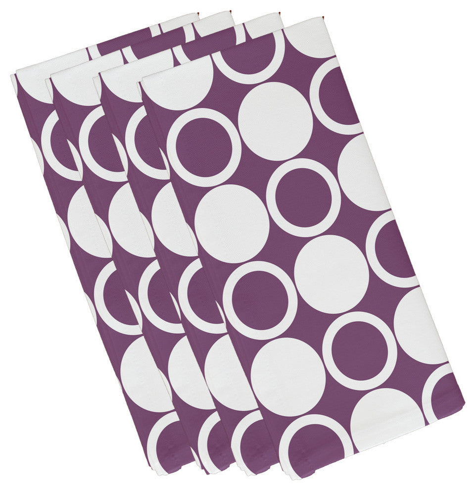 19"x19" Small Modcircles, Geometric Print Napkins, Set of 4, Purple
