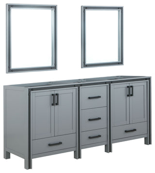 Ziva Transitional Dark Grey 72" Double Vanity, no Top and 30" Mirrors