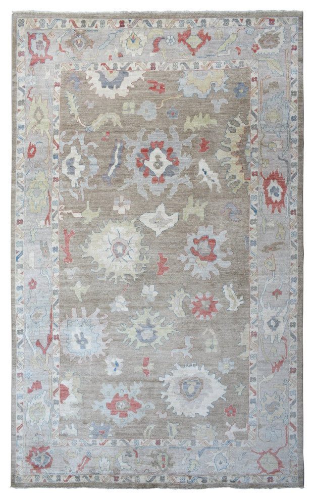 Taupe Hand Knotted Wool Afghan Angora Oushak Oversized Oriental Rug, 12'x17'6"
