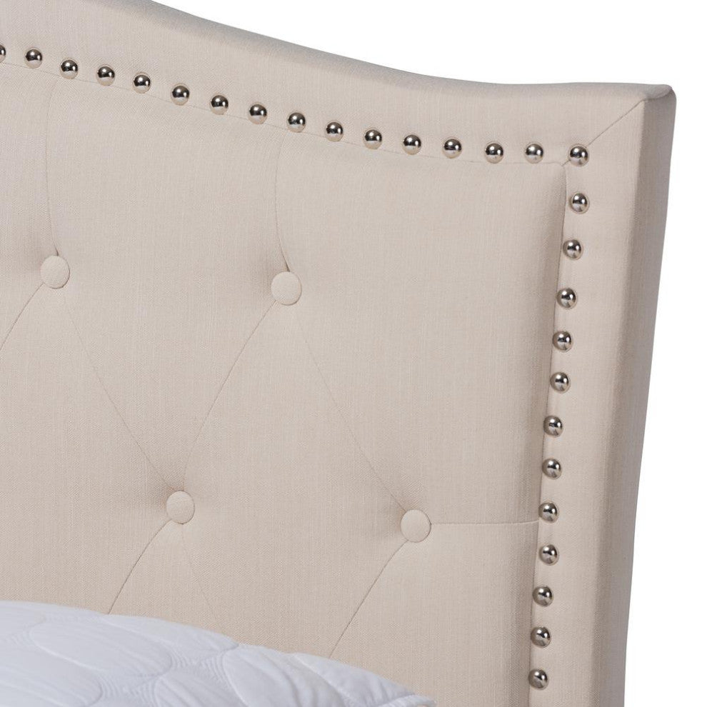 Felisa Beige Fabric Upholstered and Button Tufted King Size Platform Bed