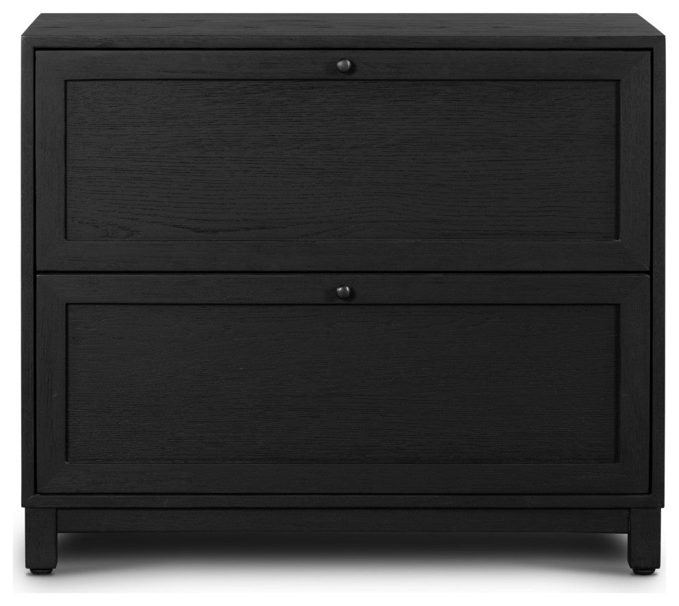 Millie Nightstand Drifted Matte Black Veneer, Drifted Oak, Antique Pewter