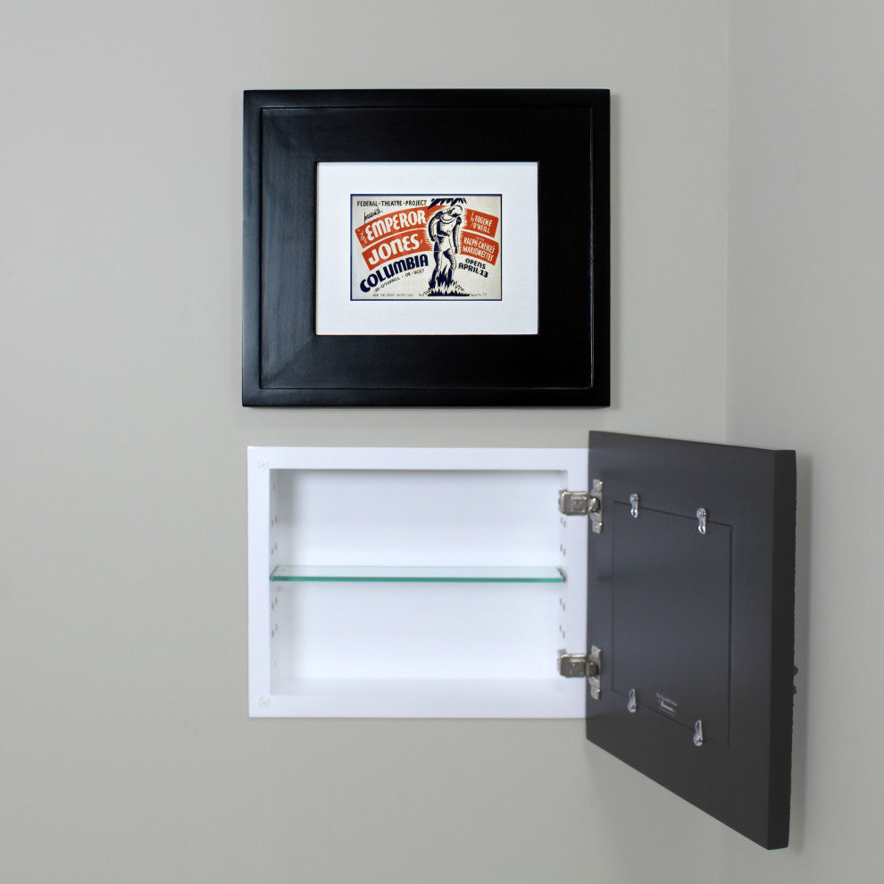 Landscape Recessed Concealed Medicine Cabinet, 14"x11", Black