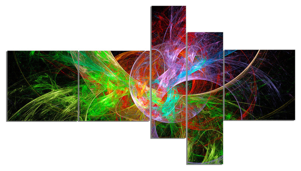 Multi Color Fractal Abstract Design, Abstract Canvas Print, 60"x32", 5 panels