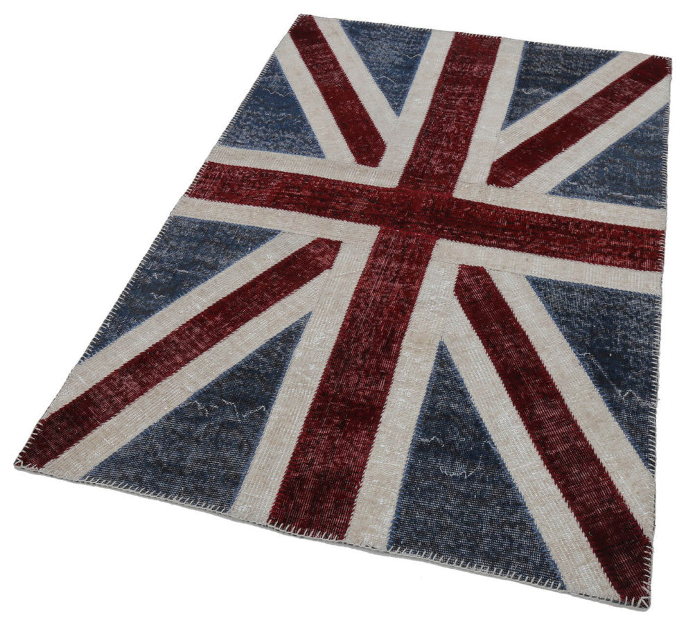 Rug N Carpet - Hand-knotted Anatolian 4' 0'' x 6' 0'' Flag Patchwork Rug
