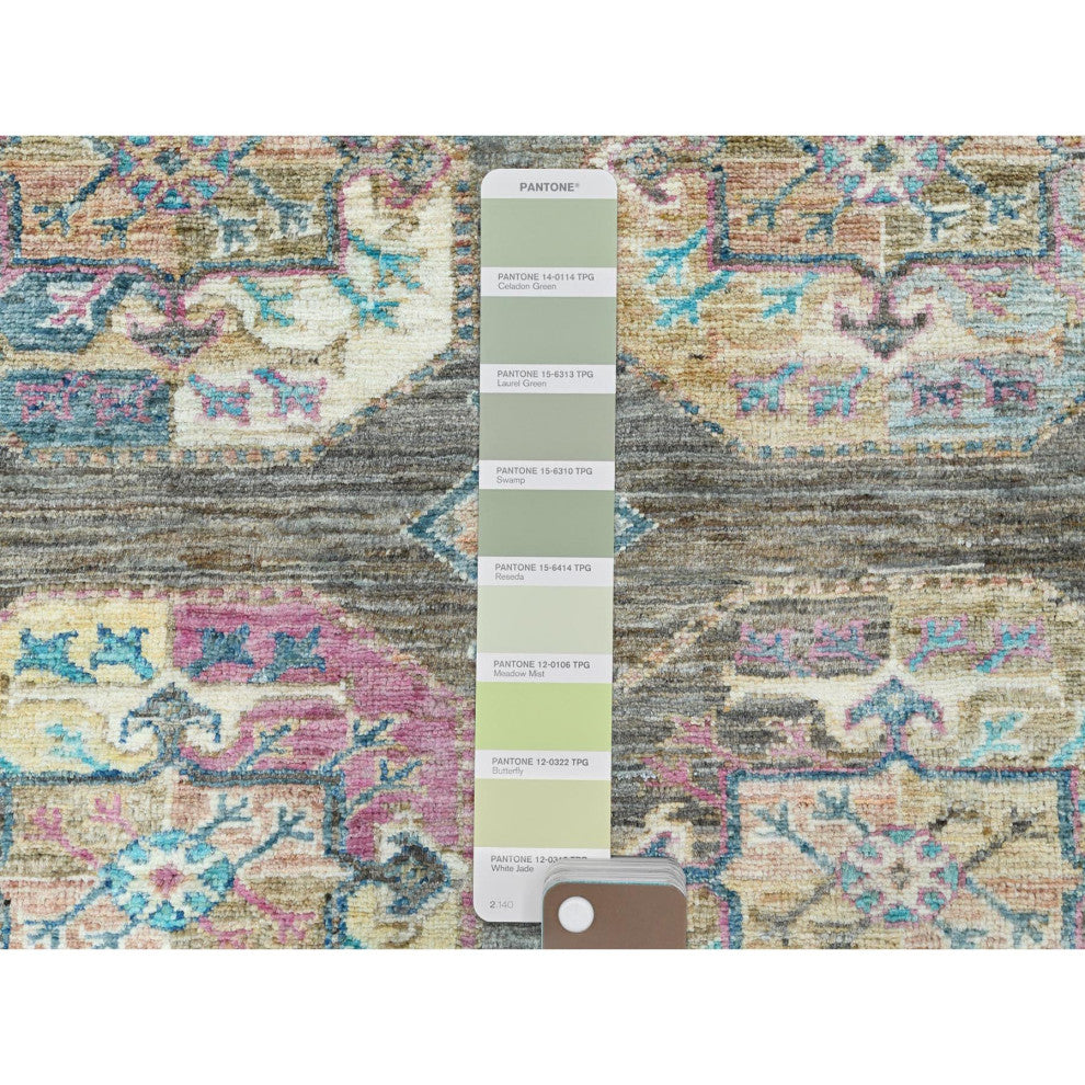 Sage Green, Hand Knotted Afghan Super Kazak Pure Wool Oriental Rug, 8'9"x11'7"
