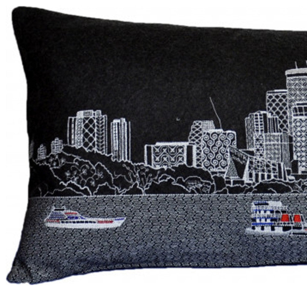 35" Black Minneapolis Nighttime Skyline Lumbar Decorative Pillow