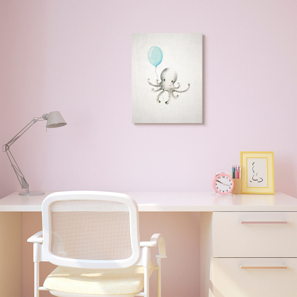 Cute Cartoon Baby Octopus Ocean Animal Painting, 24"x30"