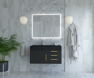 CastelloUSA Amazon 36" Wall Mount Vanity Set, Black, Black Top, Gold Handles