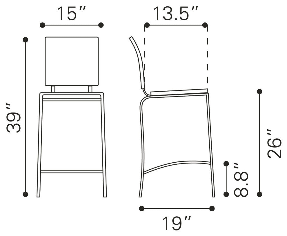 Counter Stool Chair, Set of 2, Faux Vinyl Leather, Steel, Black, Chrome, Cafe