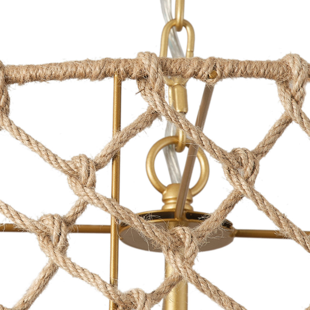 Gold 4-Light Adjustable Pendant Light Fixture With Hemp Rope Woven Craft