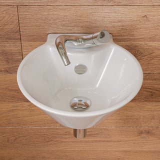 White 17" Round Wall Mounted Ceramic Sink With Faucet Hole