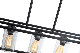 5-light Kitchen Pendant Lighting Industrial Linear Chandelier Matte Black, Black