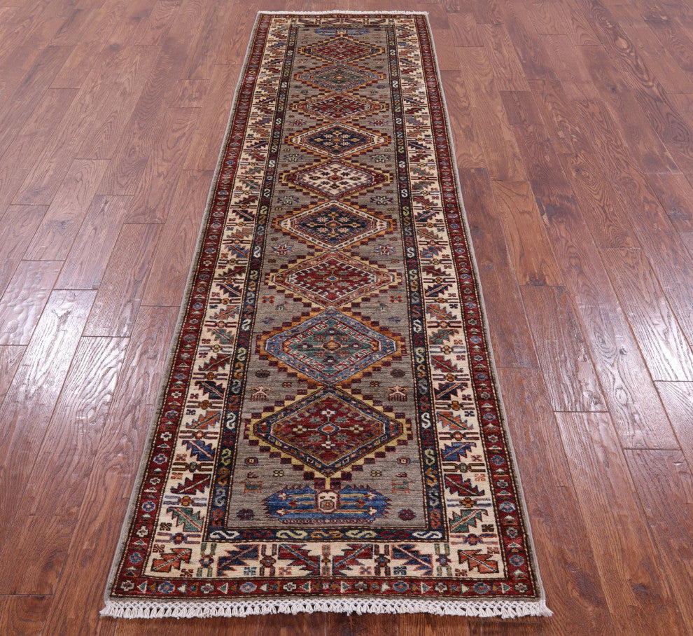 2' 8" X 9' 7" Super Kazak Handmade Wool Runner Rug - Q12964