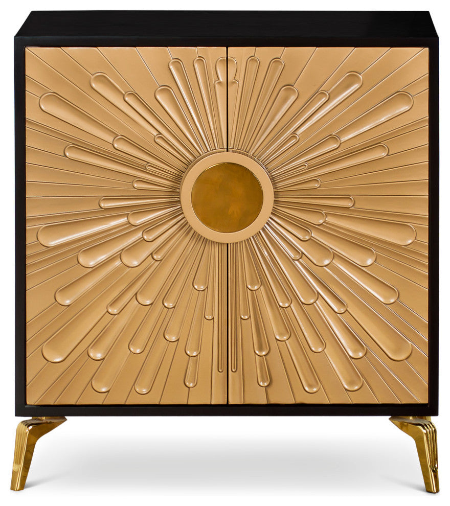 Gold and Black Sun Motif Zen Modern Asian Cabinet