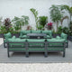 LeisureMod Chelsea 9-Piece Patio Sectional With Fire Pit Table, Green