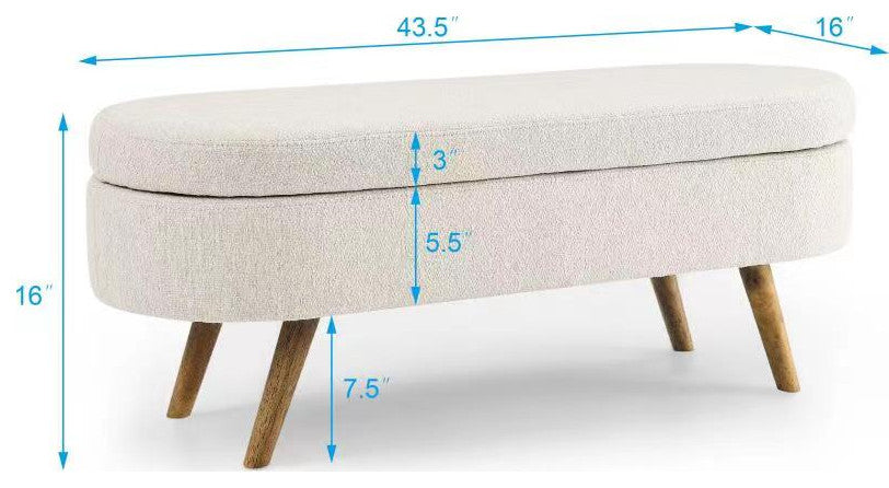 TATEUS Ottoman Oval Storage Bench, Rubber Wood Legs, Beige