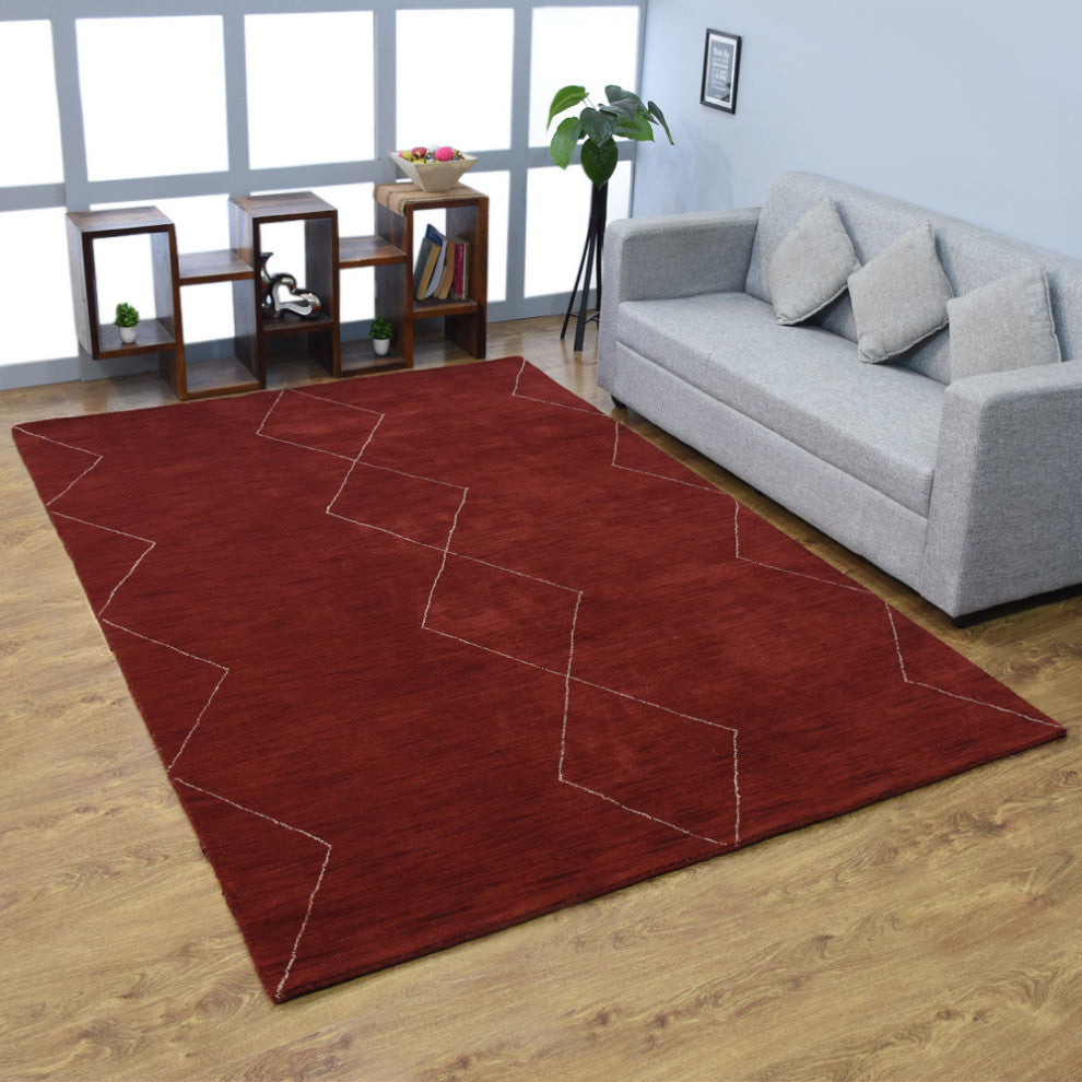 HAND KNOTTED LOOM WOOL ECO-FRIENDLY AREA RUGS - Rectangle, Red Beige, Geometric