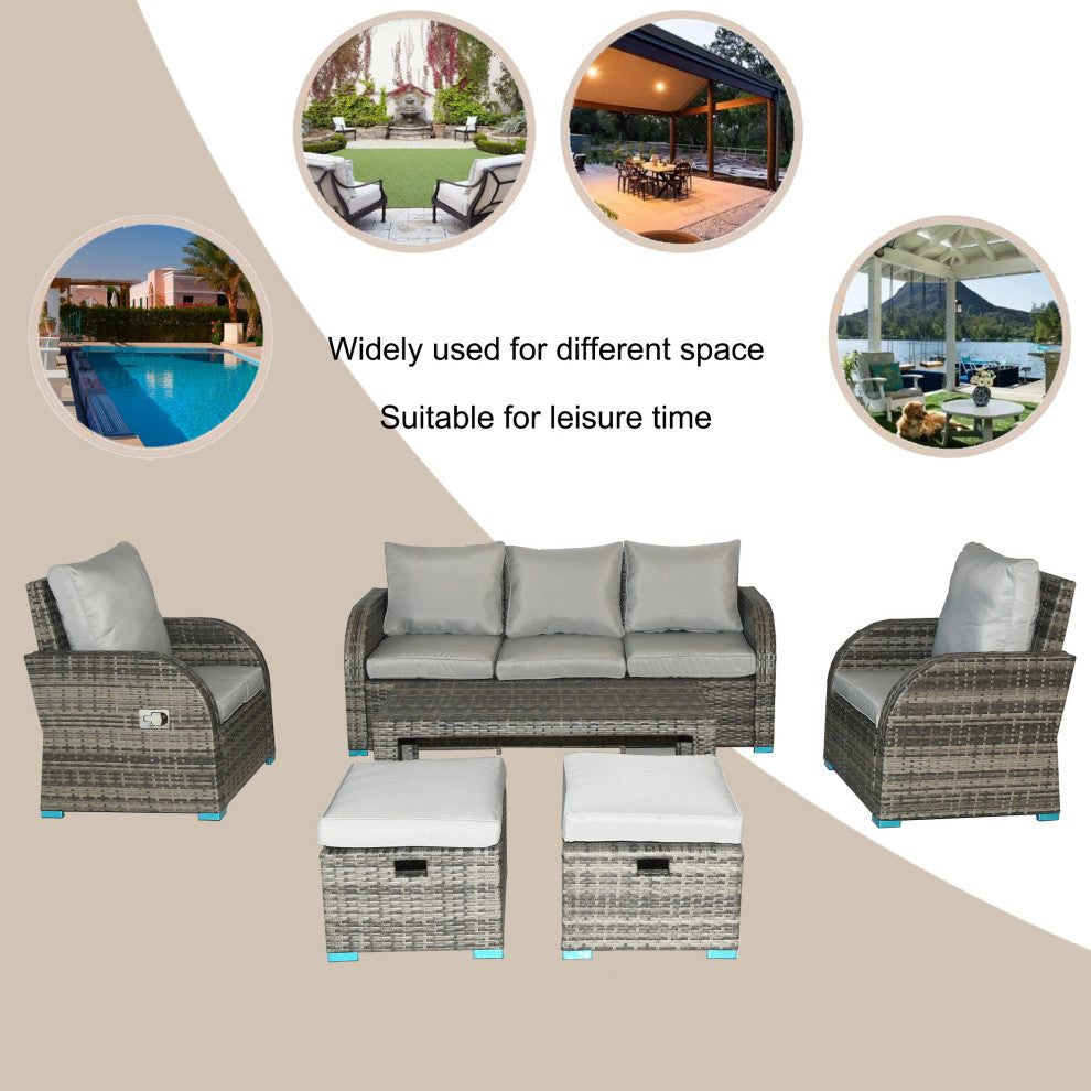 Rattan Patio Sofa Set Water Resistance Outdoor Chairs Set, Light Gray
