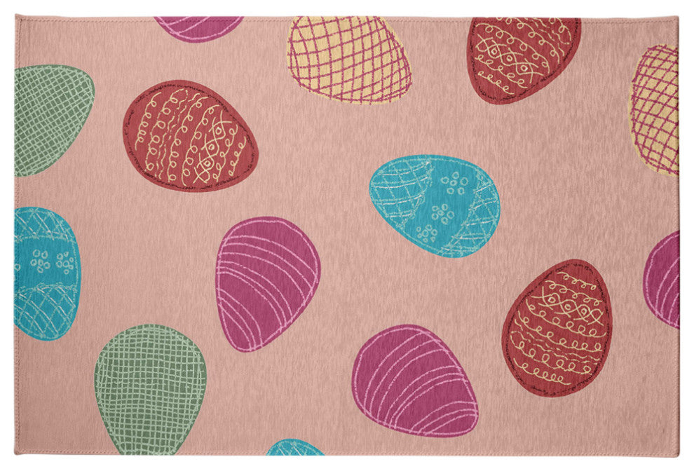Egg Hunt Easter Chenille Rug, Sunwashed Red, 4'x6'