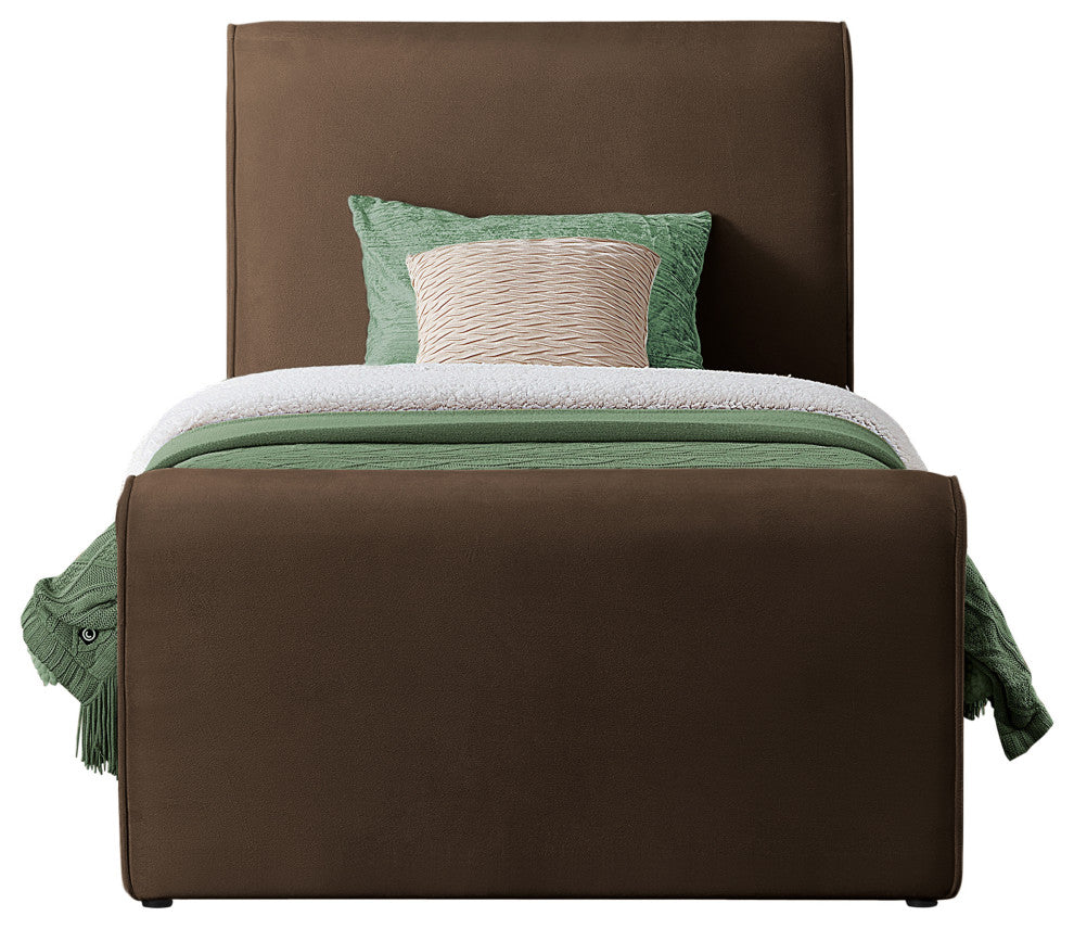 Sloan Black Velvet Full Bed, Brown, Twin