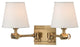 Hillsdale, Two Light Swivel Wall Sconce, Aged Brass Finish White Linen Shade