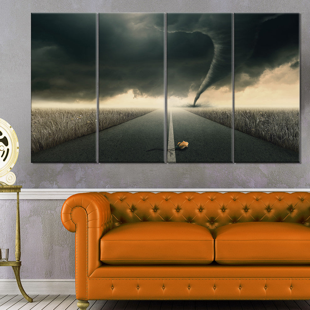 Yellow Rose on the Dark Road, Landscape Canvas Art Print, 48"x28", 4 Panels
