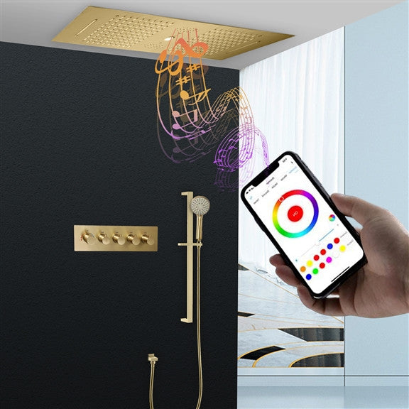 Rainfall Musical Shower System With Hand Shower, Style E-Phone Control Light
