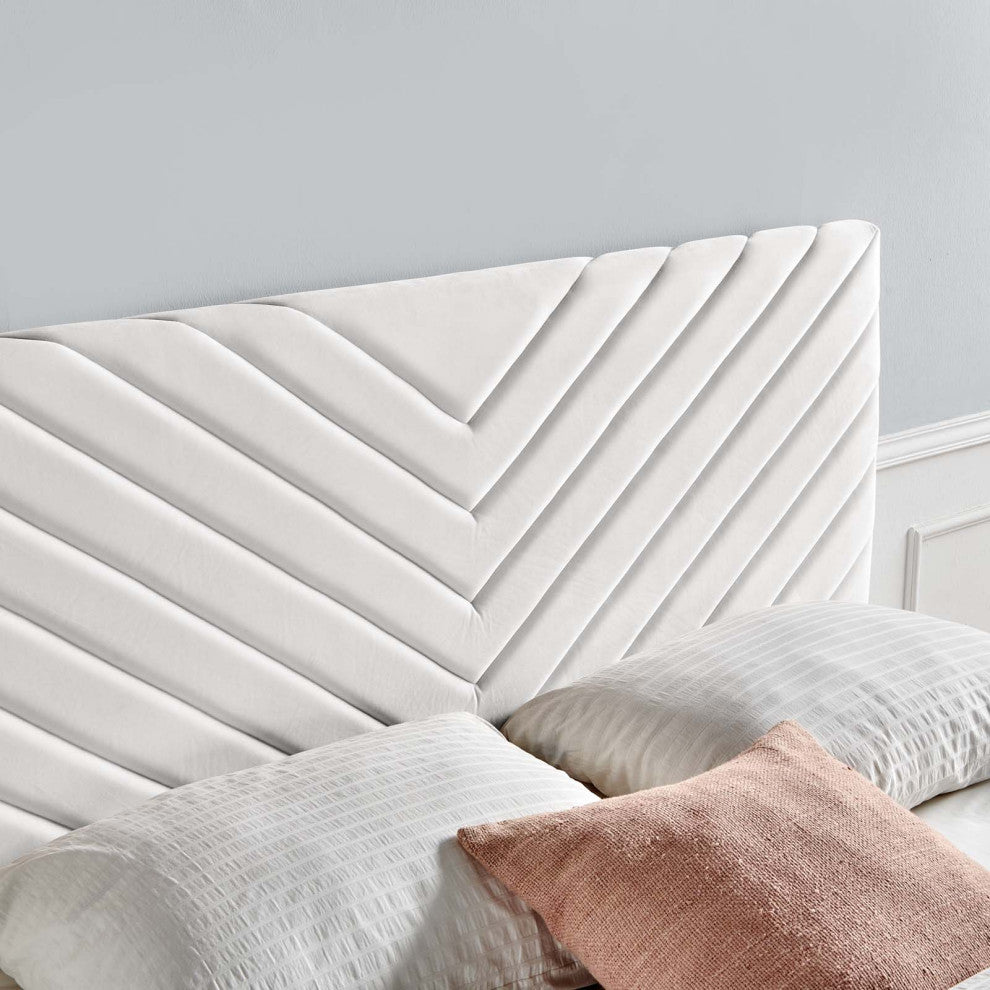 Tufted Headboard, King Size, Velvet, White, Modern Contemporary, Bedroom Master