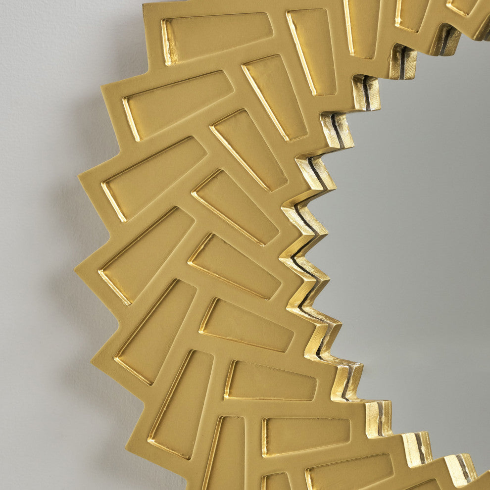 Abington Decorative Modern Sun Mirror With Faux Wood Frame, Gold