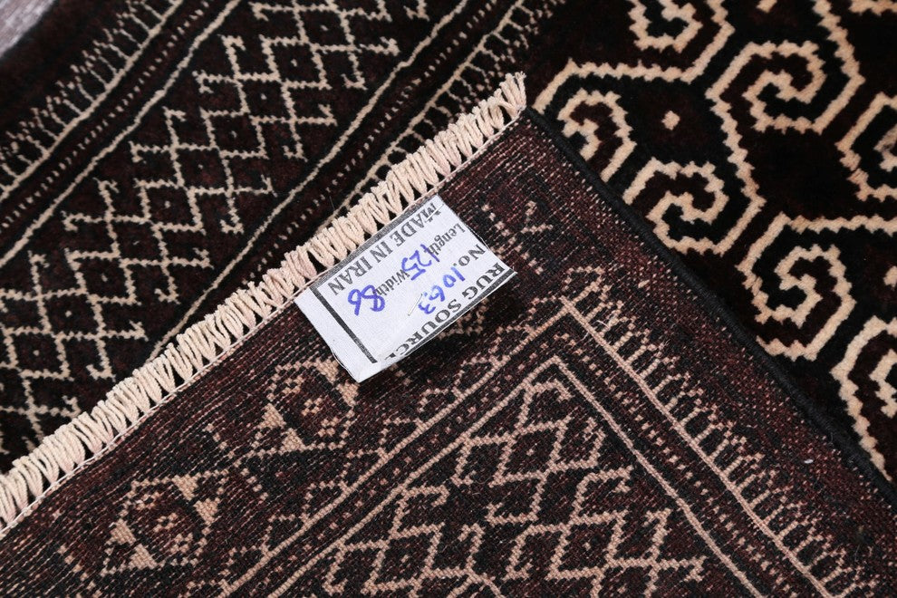 Hand Made Persian Traditional Turkoman Oriental Area Wool Rug, Brown, 4'0"X2'10"