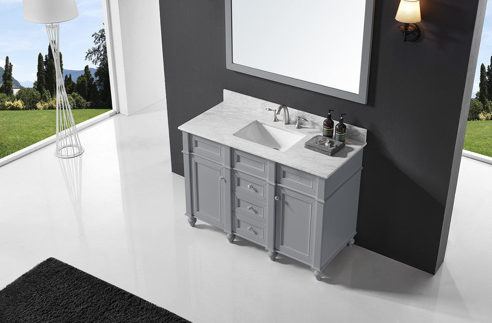 48" Single Bathroom Vanity, Taupe Gray with Carrara White Marble Top