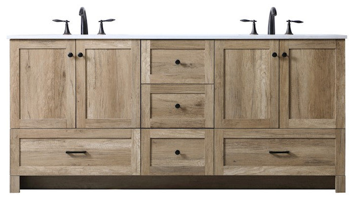 Elegant Lighting Soma 72"L Double Vanity Sink, Natural Oak