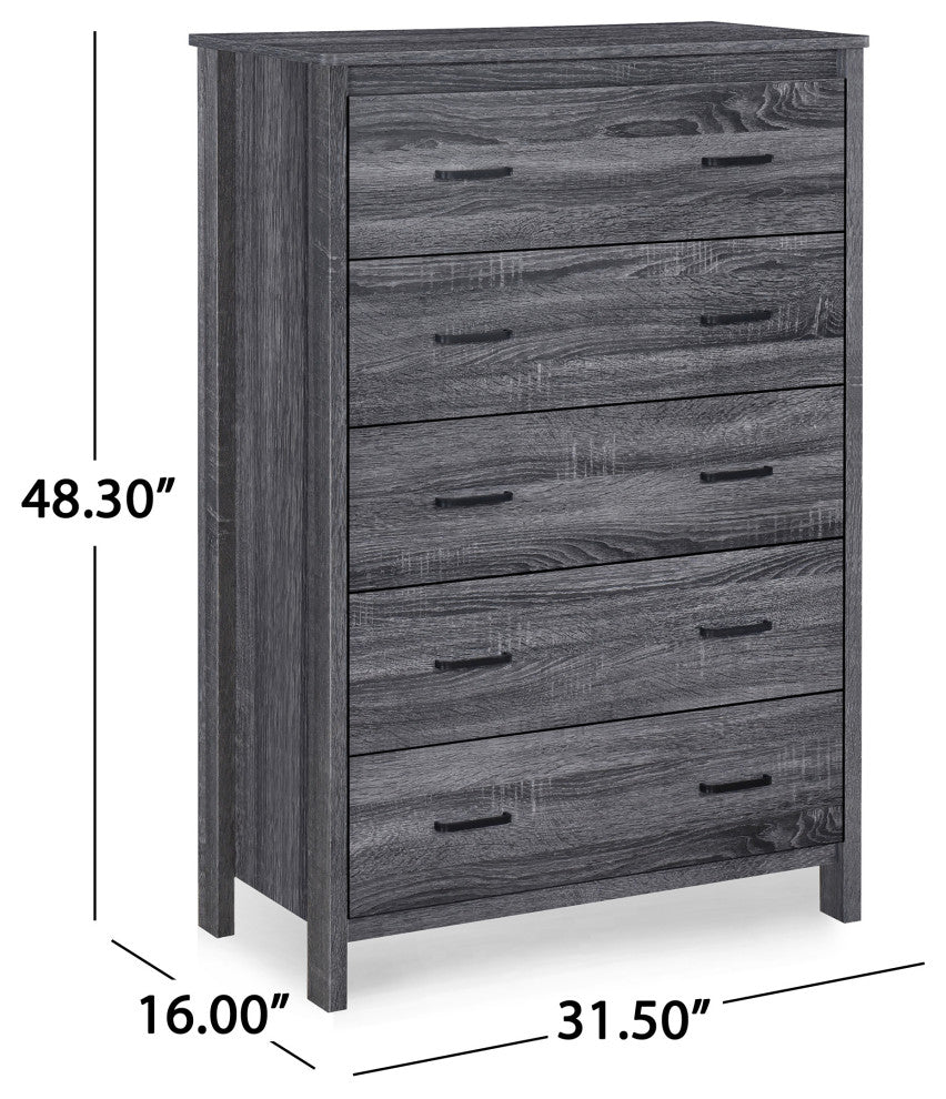 Titeca Contemporary 4 Piece Dresser and Nightstand Set, Sonoma Grey Oak