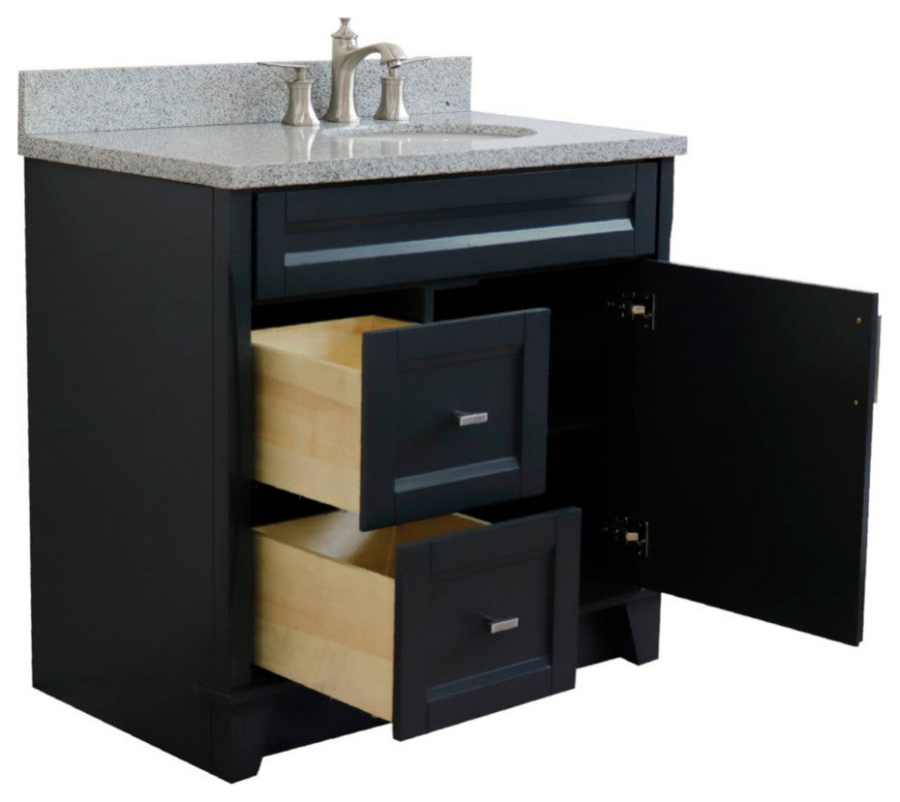 37" Single Sink Vanity, Dark Gray Finish With Gray Granite