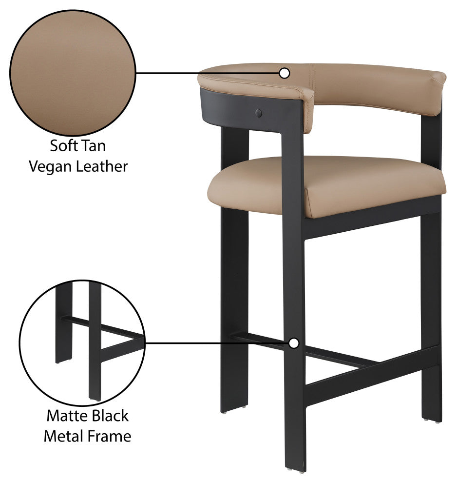 Romeo Upholstered Counter Stool, Set of 2, Tan, Vegan Leather, Matte Black