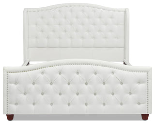 Fontana Wingback Upholstered Platform Bed Frame, Antique White Polyester, Queen