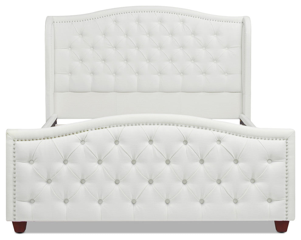 Fontana Wingback Upholstered Platform Bed Frame, Antique White Polyester, Queen