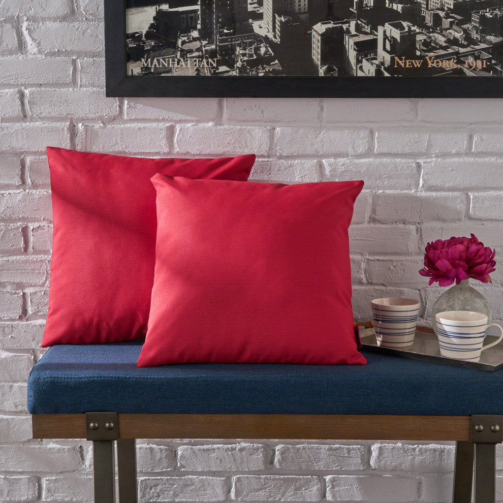 GDF Studio Kaffe Indoor Water Resistant Square Throw Pillow, Red, Set of 2