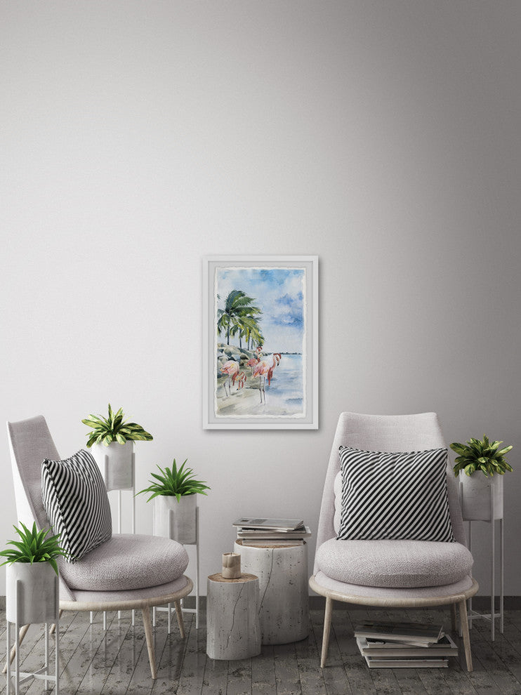 "Pink Flamingo Flock" Framed Painting Print, 20x30