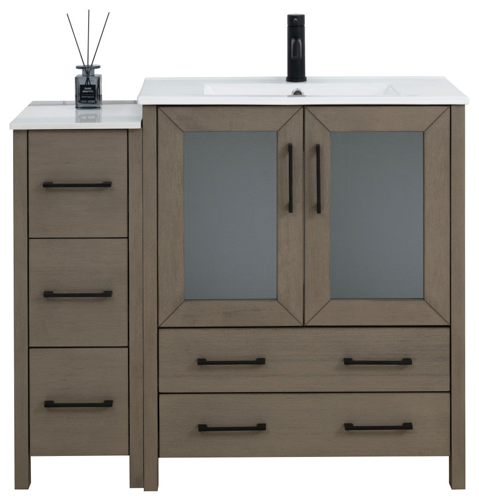 Vanity Art Single-Sink Vanity Set With Ceramic Top, 42", Driftwood Gray