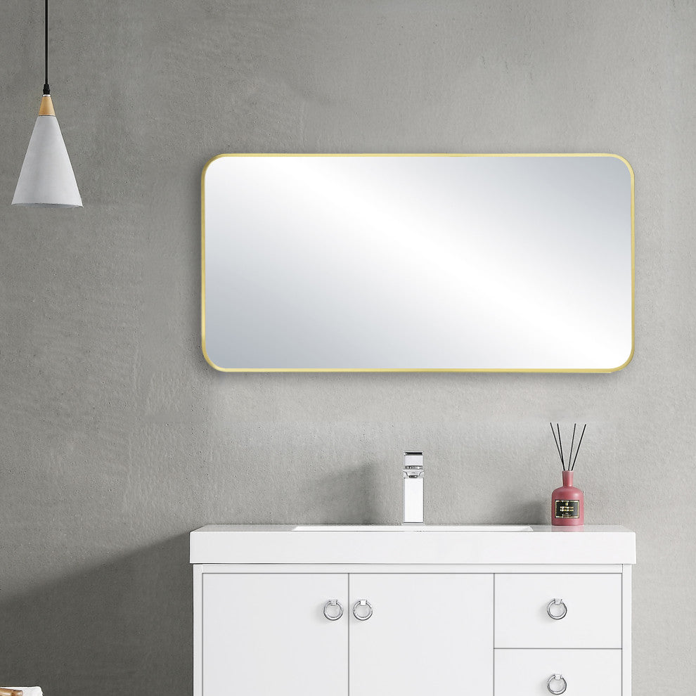 Shatterproof Wall Mount Metal Frame Mirror, FM2, Brushed Gold, 18"x36"