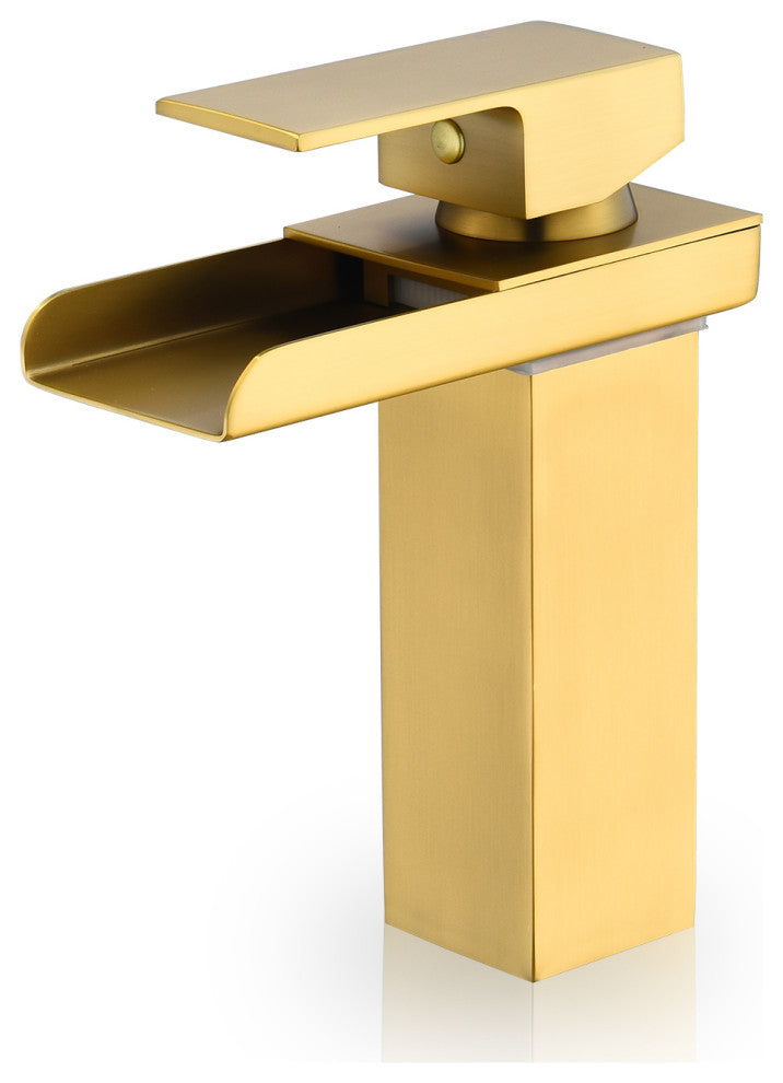 Sassor Single Hole Single-Handle Waterfall Bathroom Faucet, Brushed Gold
