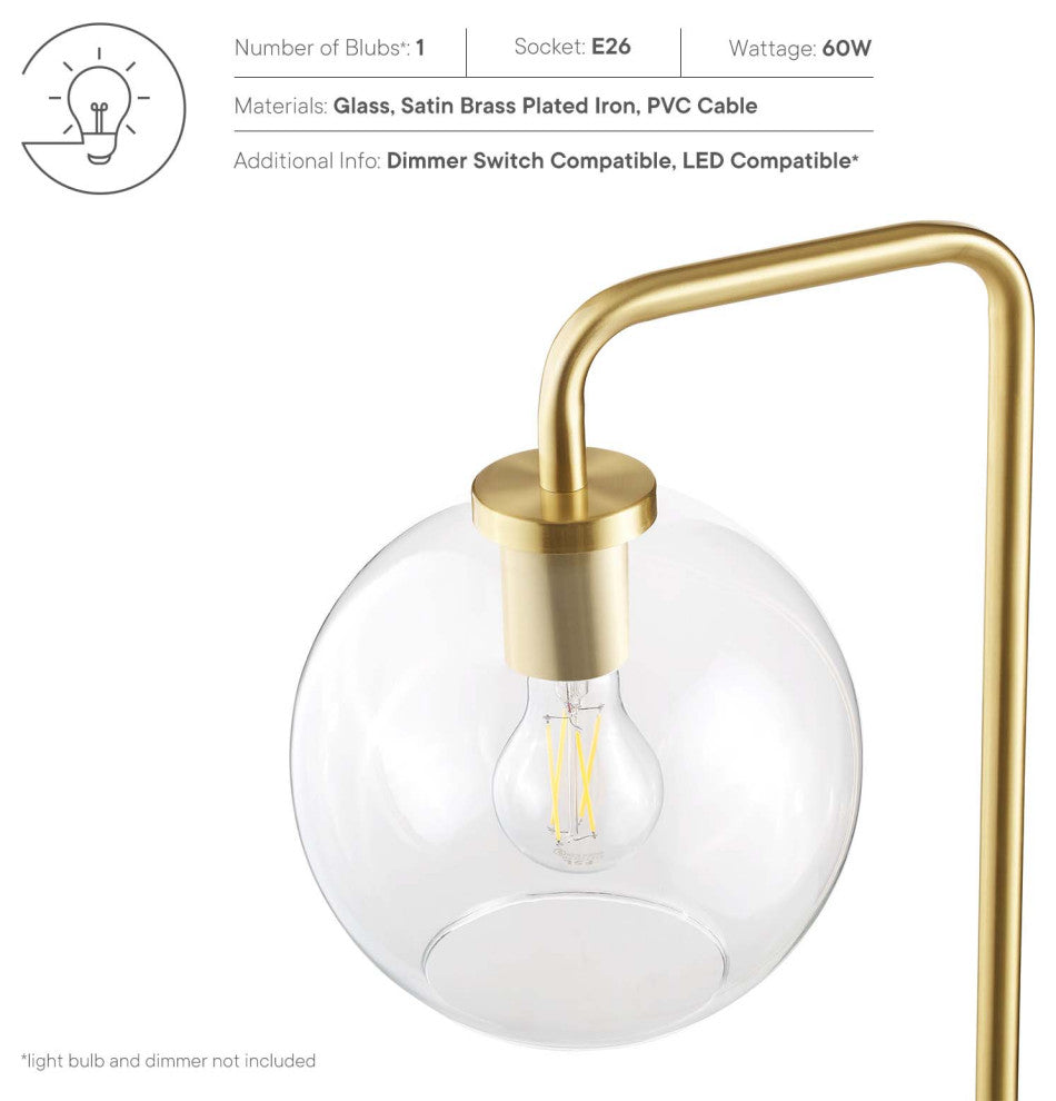 Floor Lamp Light, Gold, Glass, Metal, Modern, Mid Century Bistro Hospitality