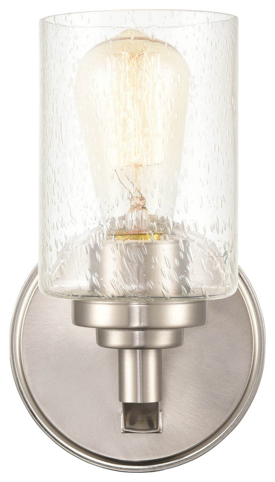 1-Light 4.375" Bath Sconce Clear Seedy, Satin Nickel