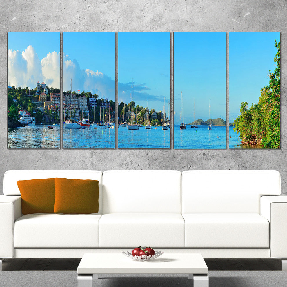 "St John Bay Panoramic View" Seashore Canvas Art, 5 Panels, 60"x28"
