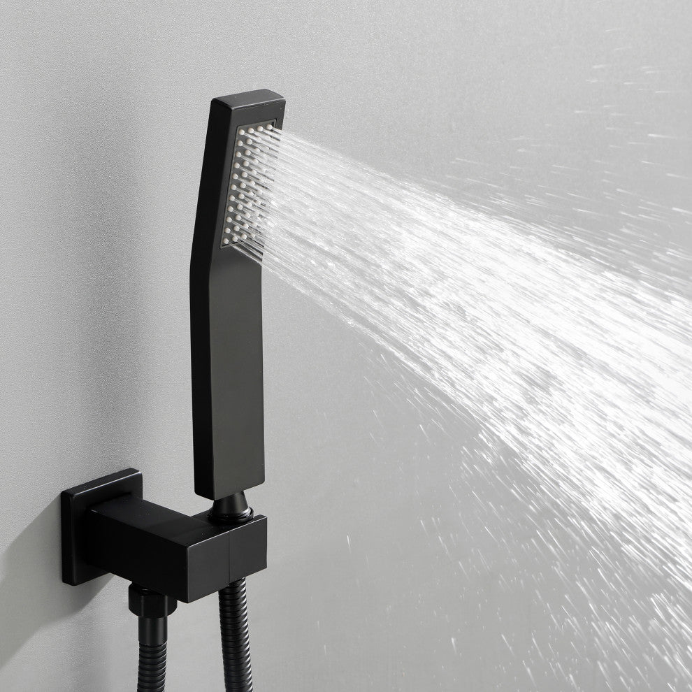 Wellfor Shower Faucet with Rain Shower Head, Handheld Shower and Valve, Black, 10" Shower Head
