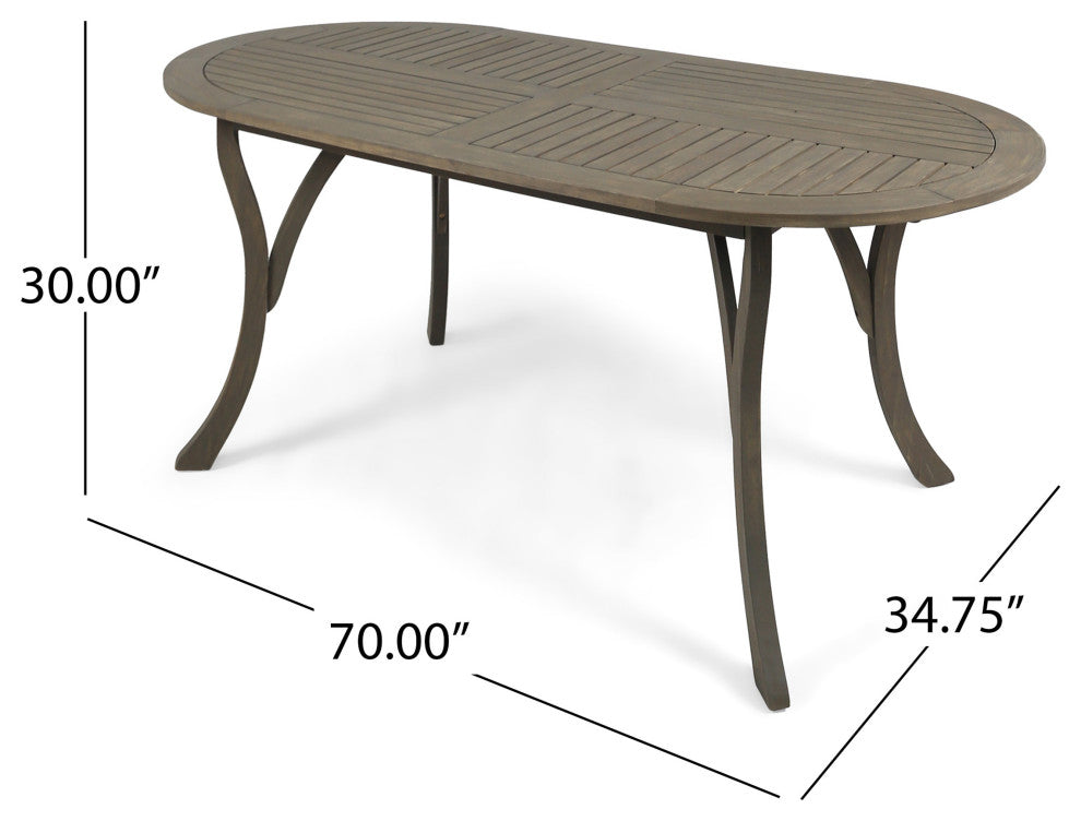 GDF Studio 7-Piece Ford Outdoor Wood and Wicker Dining Set, Gray Finish/Gray