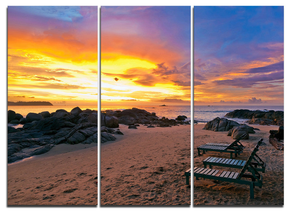 "Khao Lak Beach View at Sunset" Metal Wall Art, 3 Panels, 36"x28"